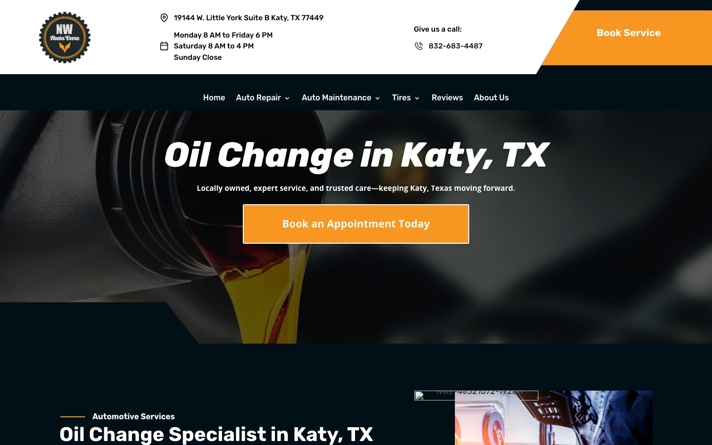 Old duplicate oil change page on nweautocare.com with a broken image placeholder, captured October 3 2026